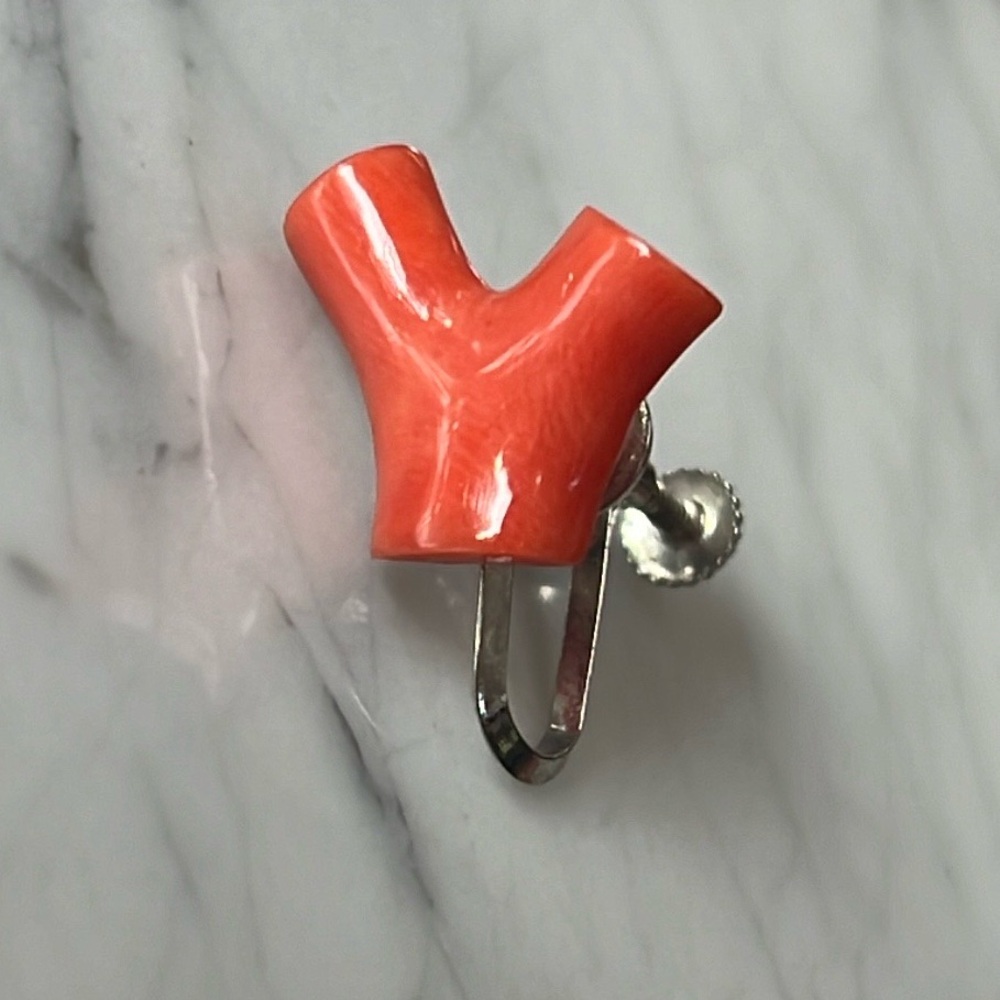Salmon Momo Orange Red Coral Silver Earring